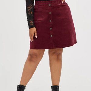 BUTTON FRONT MINI SKIRT - CORDUROY BURGUNDY TORRID